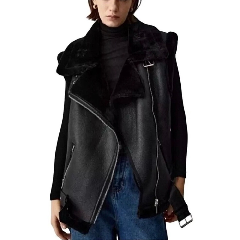 House of Harlow 1960 Black Faux Fur Leather Vest